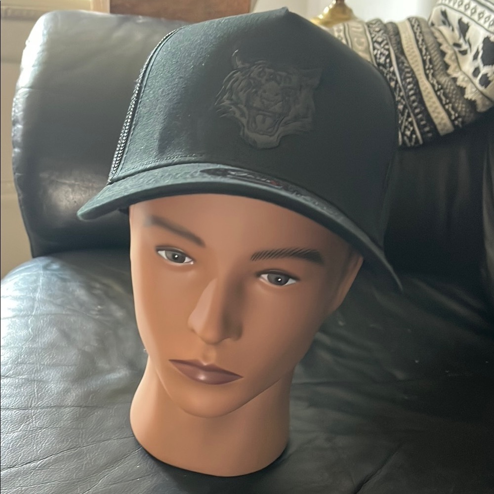 Black Cap with Embroidered Tiger
